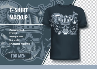 Three skulls, roman, barbarian and slav .T-Shirt template