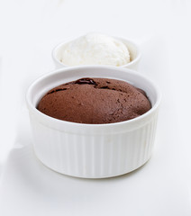 Chocolate fondant  with ice cream on white background