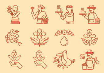 local coffee farmer line icon with coffee tree