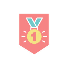 First place medal vector, competition gold trophy ribbon isolated icon. Golden reward for victory achievement flat style, champion award for achievements