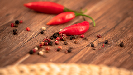 pepper on a wooden board