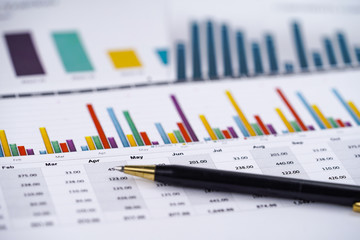 Charts Graphs spreadsheet paper. Financial development, Banking Account, Statistics, Investment Analytic research data economy, Stock exchange trading, Business office company meeting concept.