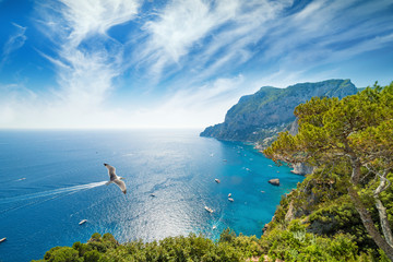 Fototapeta na wymiar Daylight view of Marina Piccola and Monte Solaro, Capri Island, Italy