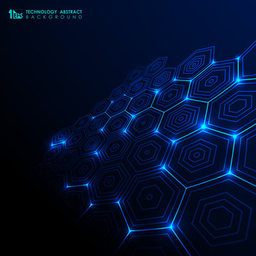Abstract futuristic technology gradient blue hexagon pattern background.