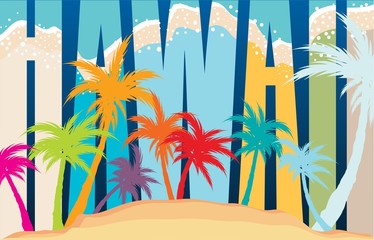 Palm background and words Hawaii