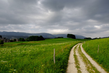 Landscape panorama and Military monument on Asiago in memory of soldiers died during World War I - Italy