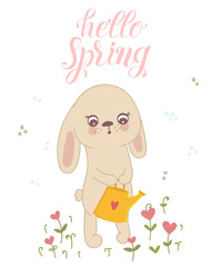 Vector poster with cute rabbit and spring slogan