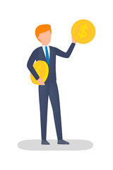 Businessman holding golden coin. Idea of financial