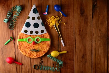 Party supplies near funny tasty pizza
