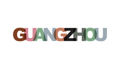 Guangzhou, phrase overlap color no transparency. Concept of simple text for typography poster, sticker design, apparel print, greeting card or postcard. Graphic slogan isolated on white background.