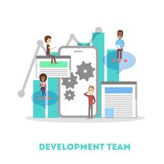 App development web banner. Support and development team