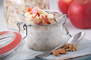 Homemade Bircher Muesli with nuts and apples