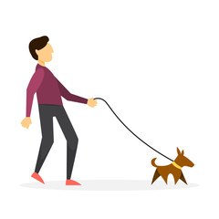 Man walking a pet dog. Boy with puppy