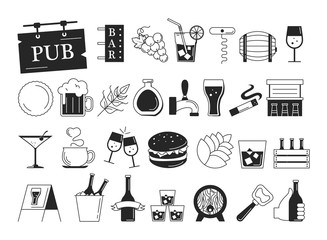 Bar icon set. Collection of alcohol symbol