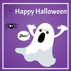 Halloween background with Boo and Happy Halloween text.