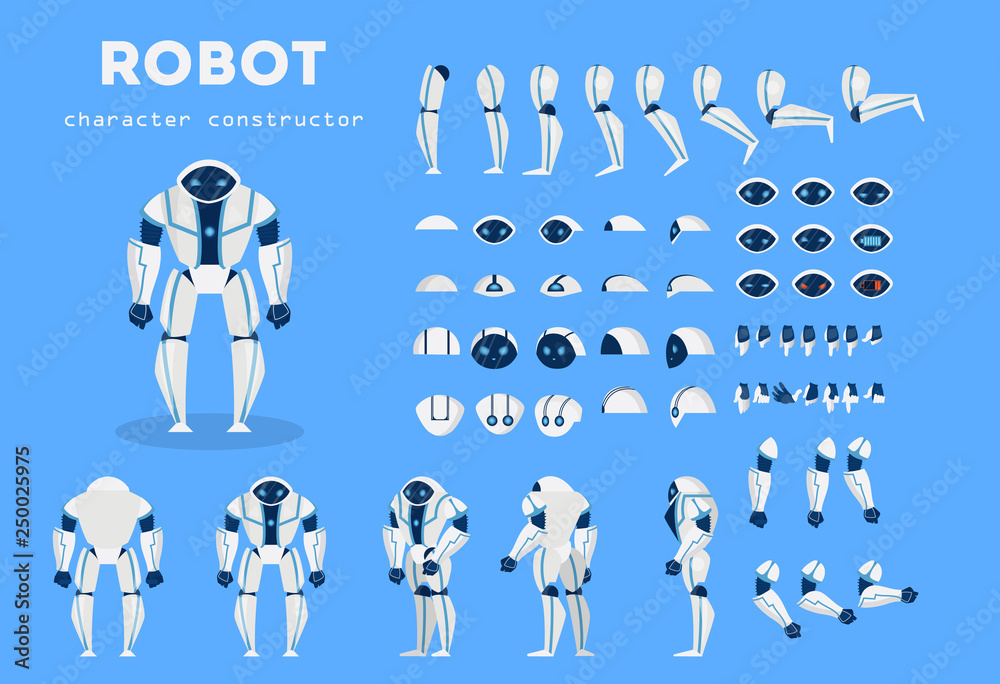 Poster robot character for animation with various views