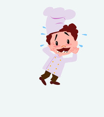 Chef very alarmed takes the hands to the head.
