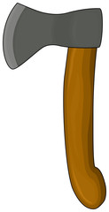Cartoon axe icon. Ax with wooden handle.