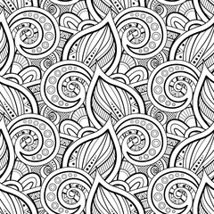 Monochrome Seamless Pattern with Floral Motifs