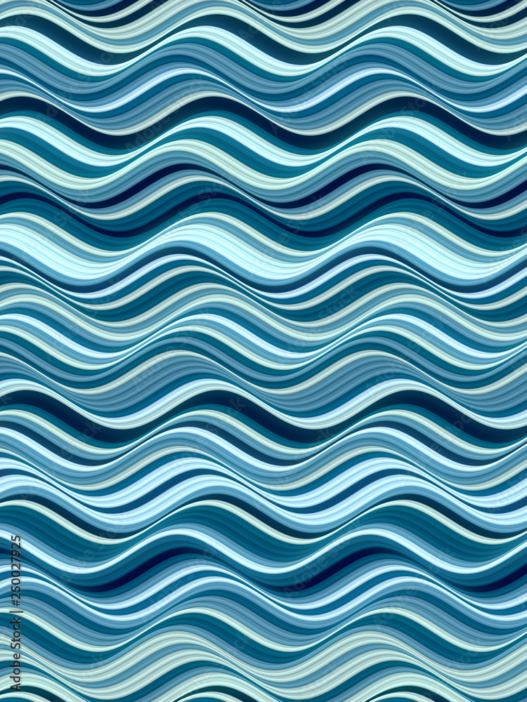 Aufkleber Blue colored horizontal Wavy Background. Dynamic Effect. Design Template. Modern Pattern. 3d rendering