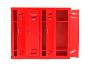 Red lockers with open doors. 3d rendering illustration isolated on white background