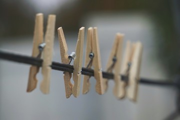 wooden clothespin in the rope