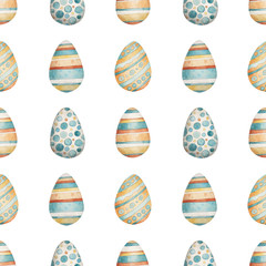 Easter pattern in watercolor style. Beautiful seamless pattern with easter. Can be used for printed products: wallpaper, wrapping paper, napkins, cards, stickers, printing on fabrics.