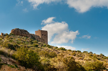 Old tower in Azhoia town in Spain