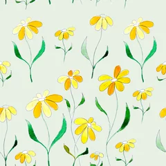 Schilderijen op glas pattern with yellow flowers © nolonely