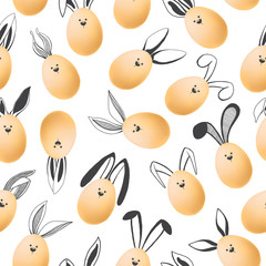 Seamless pattern with realistic eggs and hand drawn elements.