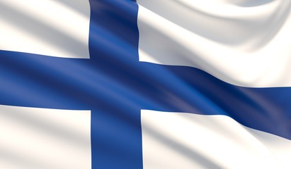 Flag of Finland. Waved highly detailed fabric texture.