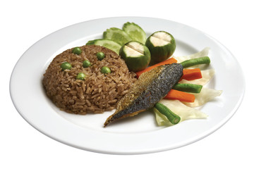 Thai Food - Rice Seasoned with Fried mackarel with shrimp-paste sauce