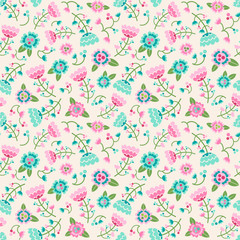 Seamless vector pattern with flowers. Cute floral background. 