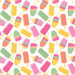 Seamless vector pattern with cute ice creams and popsicles.