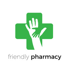 Fototapeta premium Vector logo friendly pharmacy with hands