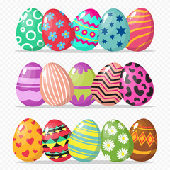 Coloring easter eggs vector isolated on transparent background. Illustration of egg decoration for easter holiday