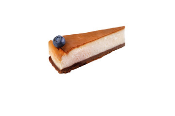 Classic cheesecake with fresh berries isolated on white background. Healthy organic dessert. Cheesecake with fresh blueberries.