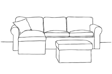 Sketch sofa with pouf isolated on white background. Vector