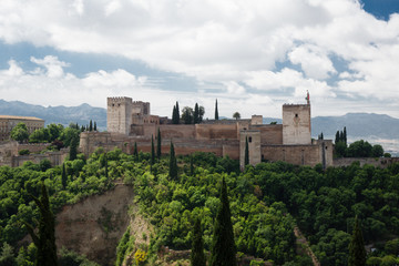 Fototapeta na wymiar Alhambra Granada on hill panorama Monument