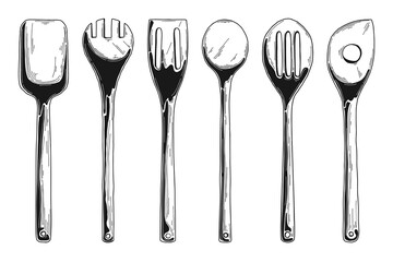 Kitchen set of different wooden spoons. Vector