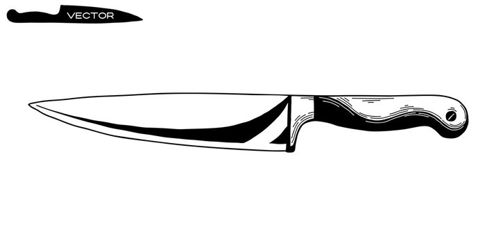 Sketch chef knife isolated on white background. Vector