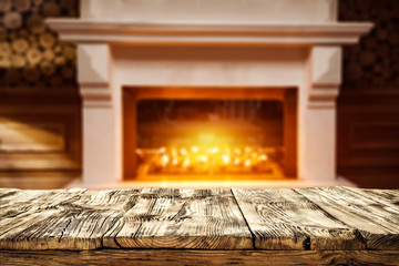 Desk of free space and fireplace 