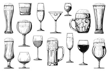 Big set of different alcoholic beverages. Vector. - 250032790