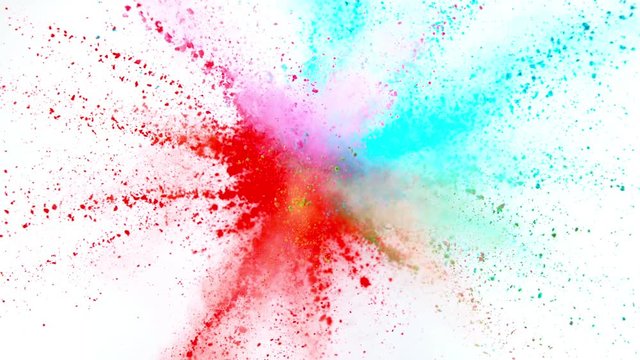 Colorful powder exploding on white background in super slow motion, shot with Phantom Flex 4K