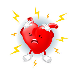 Heart attack character design. Internal organ requires care or medical treatment due to disease or impact of adverse on health. health care concept. Illustration isolated on white background.