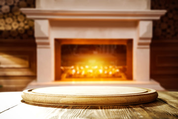 Desk of free space and fireplace 