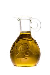 Extra virgin olive oil glass jar isolated