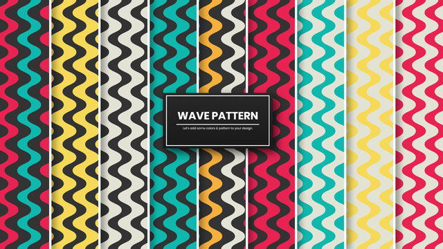 Wave line and wavy zigzag seamless pattern lines. Vector colorful vertical wavy lines, smooth end squiggly vertical curvy squiggles