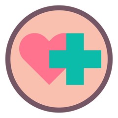Heart and cross vector flat icon in a round frame 