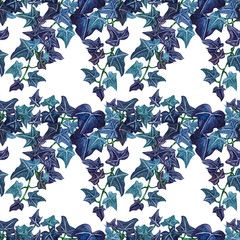 Watercolor seamless botanical ivy illustration. Botanical seamless pattern from ivy twig.